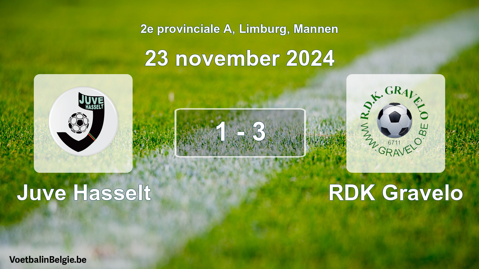Gespeelde wedstrijd mannenvoetbal: Juve Hasselt - RDK Gravelo 1 - 3 (23 november 2024)
