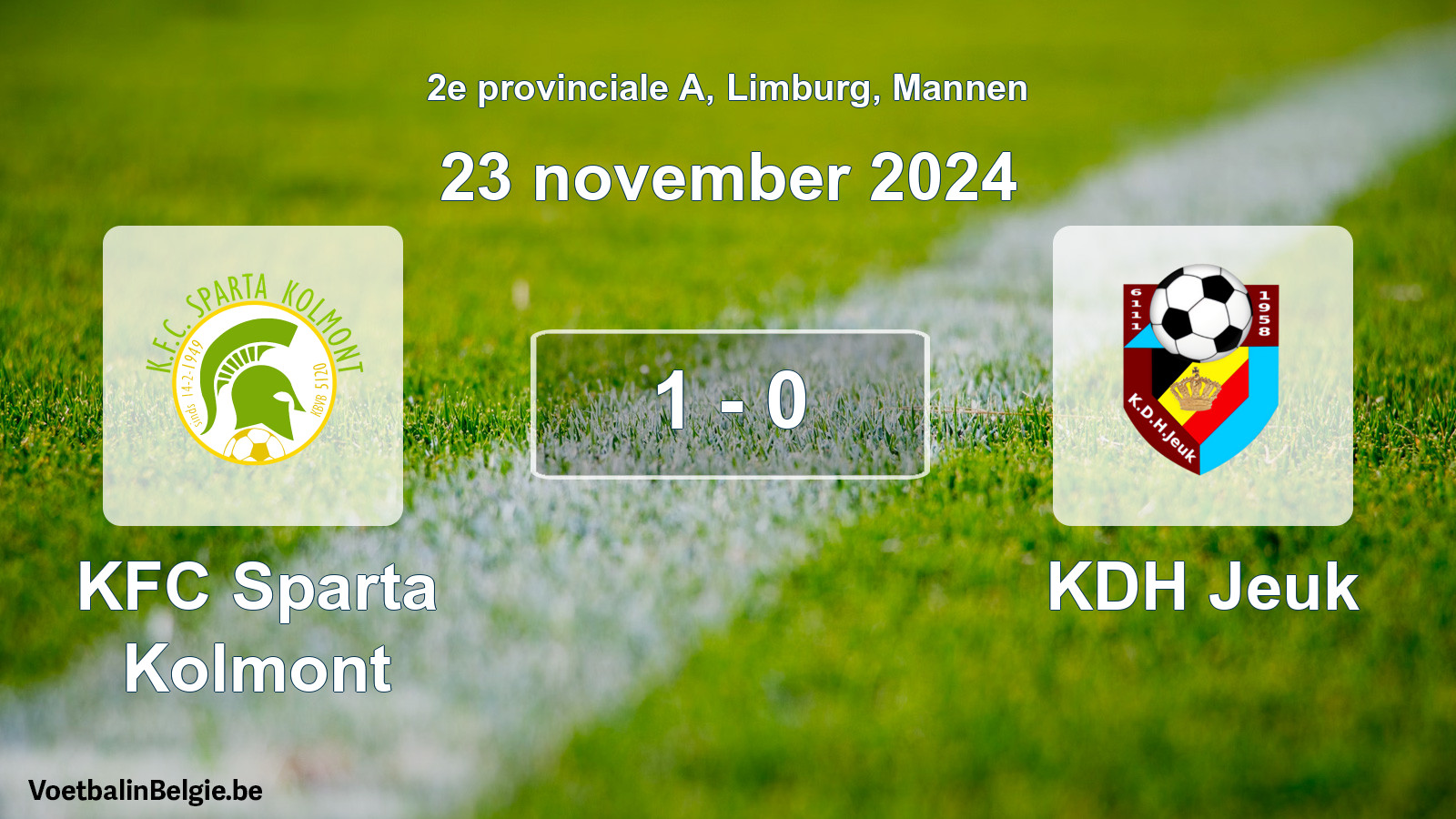 Gespeelde wedstrijd mannenvoetbal: KFC Sparta Kolmont - KDH Jeuk 1 - 0 (23 november 2024)