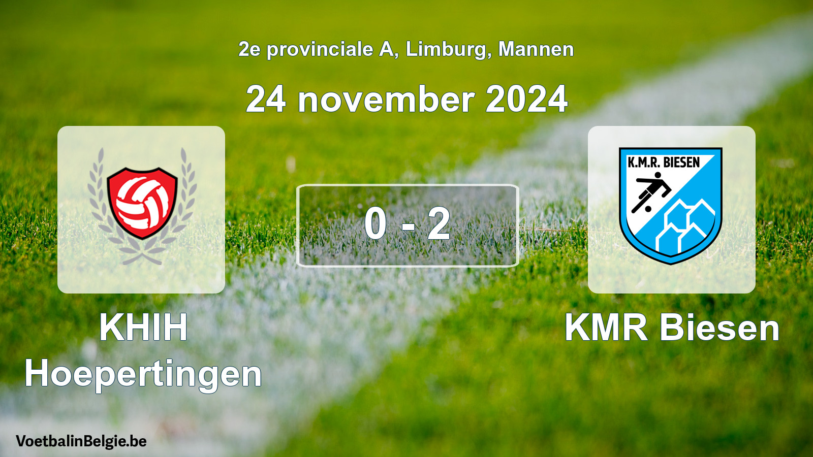 Gespeelde wedstrijd mannenvoetbal: KHIH Hoepertingen - KMR Biesen 0 - 2 (24 november 2024)