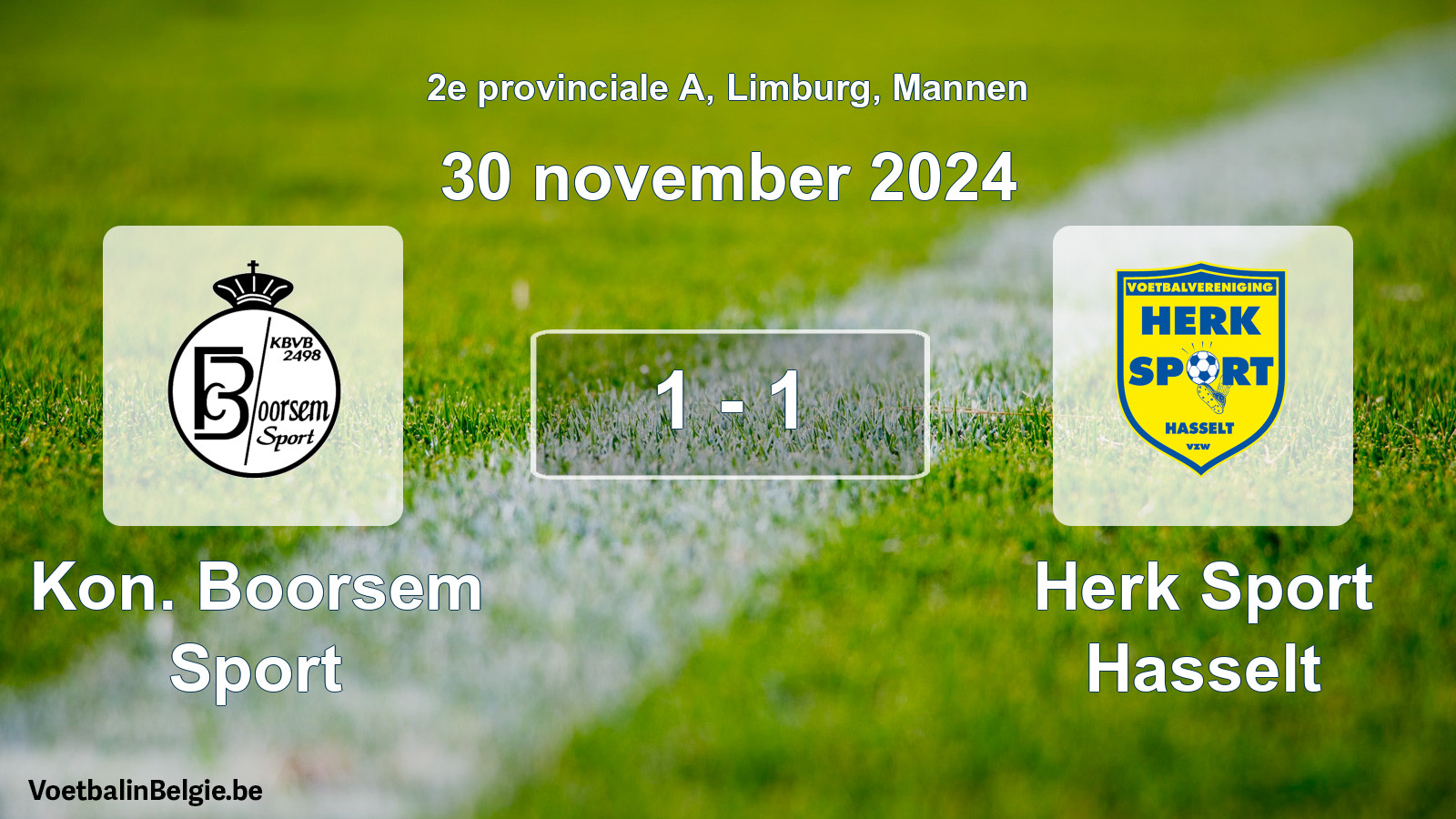 Gespeelde wedstrijd mannenvoetbal: Kon. Boorsem Sport - Herk Sport Hasselt 1 - 1 (30 november 2024)