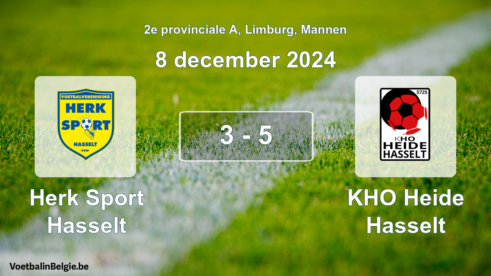 Played match men football: Herk Sport Hasselt - KHO Heide Hasselt 3 - 5 (8 December 2024)