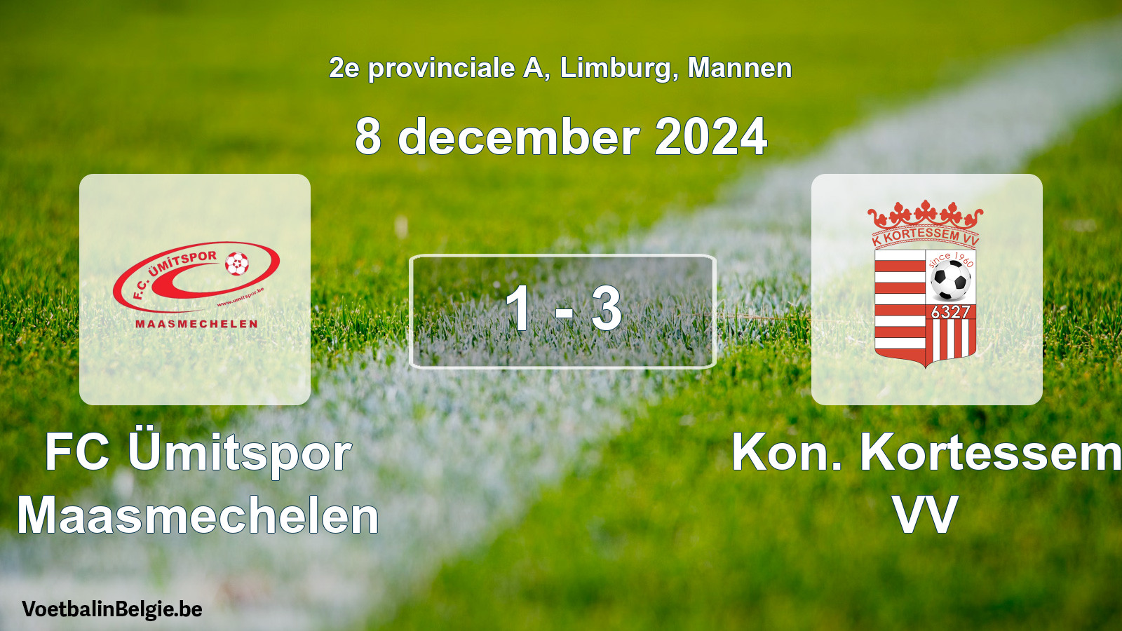 Gespeelde wedstrijd mannenvoetbal: FC Ümitspor Maasmechelen - Kon. Kortessem VV 1 - 3 (8 december 2024)