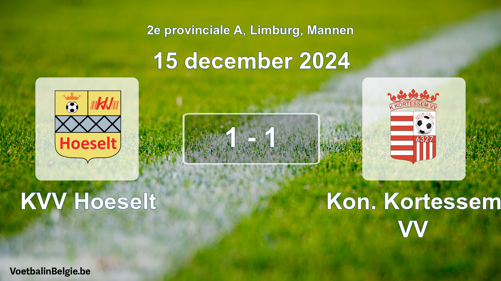 Gespeelde wedstrijd mannenvoetbal: KVV Hoeselt - Kon. Kortessem VV 1 - 1 (15 december 2024)