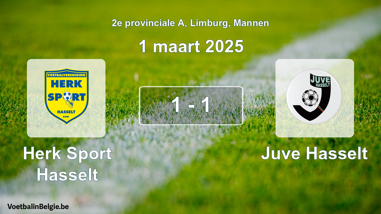 Gespeelde wedstrijd mannenvoetbal: Herk Sport Hasselt - Juve Hasselt 1 - 1 (1 maart 2025)