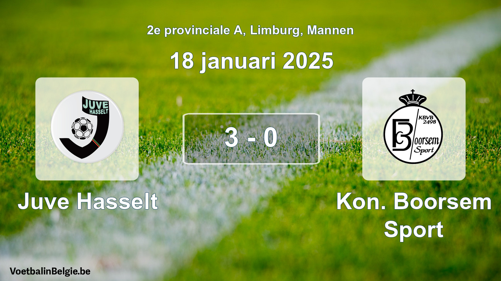 Gespeelde wedstrijd mannenvoetbal: Juve Hasselt - Kon. Boorsem Sport 3 - 0 (18 januari 2025)