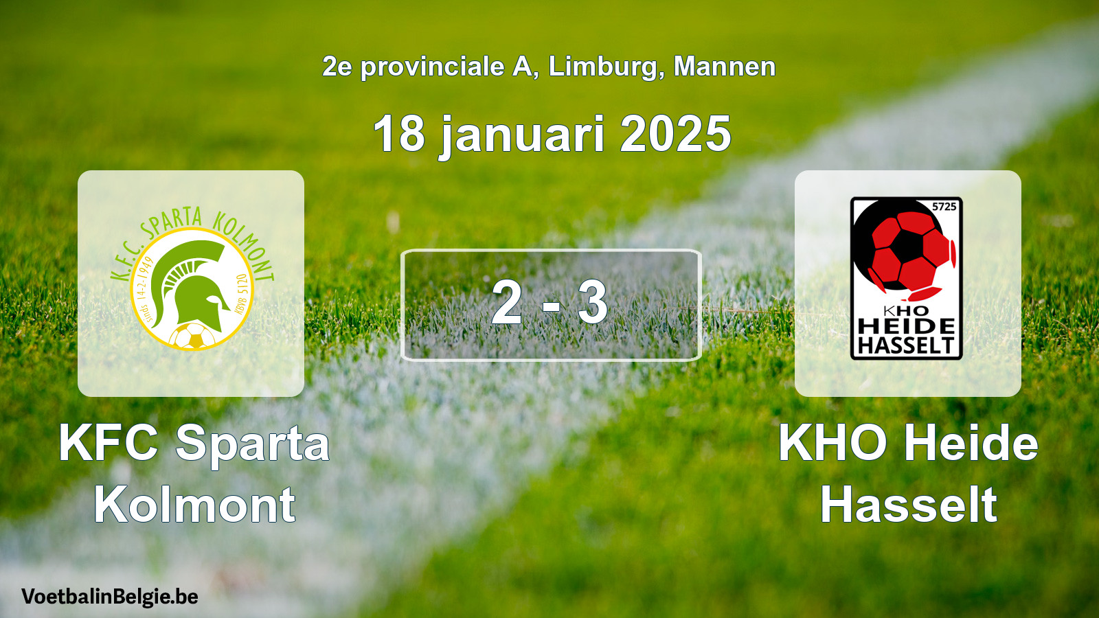 Played match men football: KFC Sparta Kolmont - KHO Heide Hasselt 2 - 3 (18 January 2025)