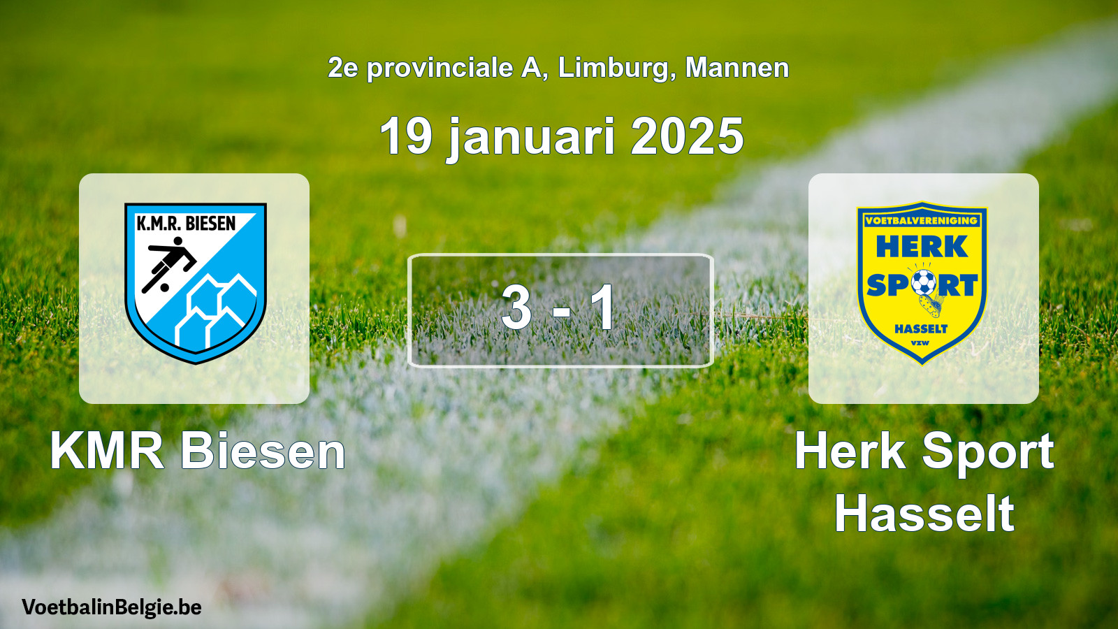 Gespeelde wedstrijd mannenvoetbal: KMR Biesen - Herk Sport Hasselt 3 - 1 (19 januari 2025)