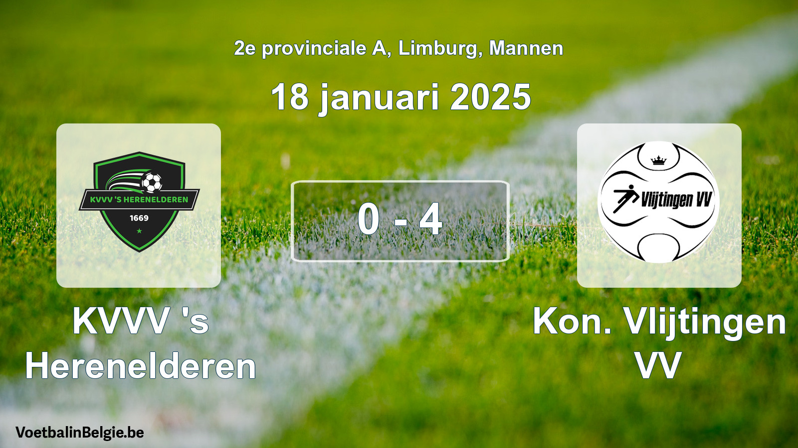 Gespeelde wedstrijd mannenvoetbal: KVVV 's Herenelderen - Kon. Vlijtingen VV 0 - 4 (18 januari 2025)