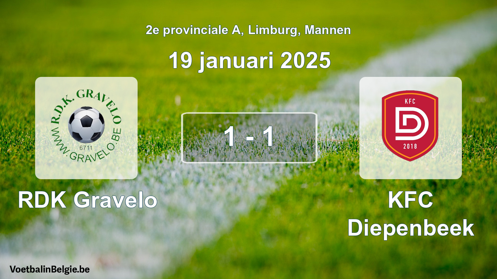 Gespeelde wedstrijd mannenvoetbal: RDK Gravelo - KFC Diepenbeek 1 - 1 (19 januari 2025)