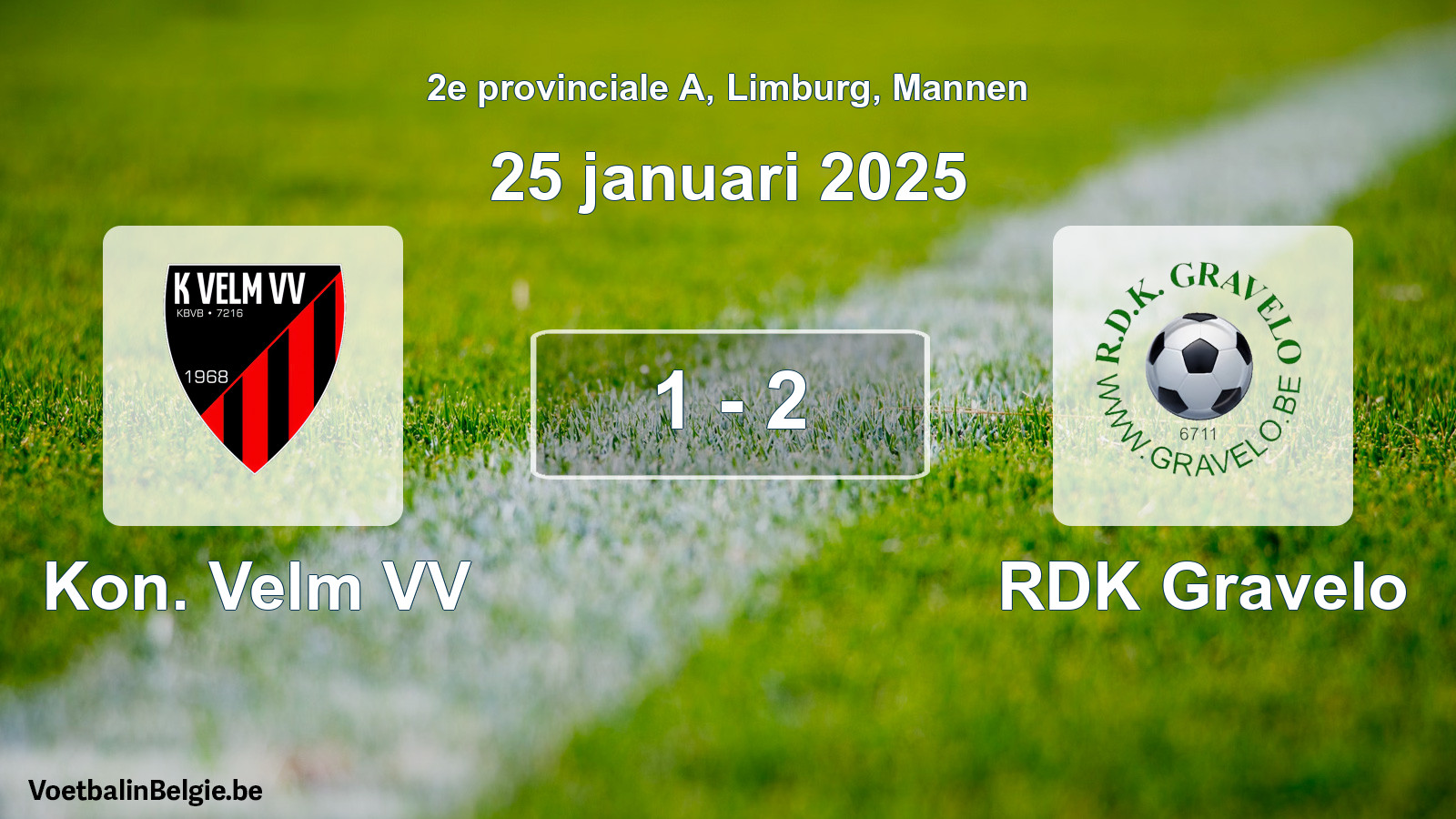 Gespeelde wedstrijd mannenvoetbal: Kon. Velm VV - RDK Gravelo 1 - 2 (25 januari 2025)
