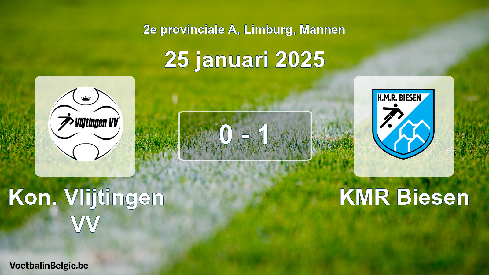 Gespeelde wedstrijd mannenvoetbal: Kon. Vlijtingen VV - KMR Biesen 0 - 1 (25 januari 2025)