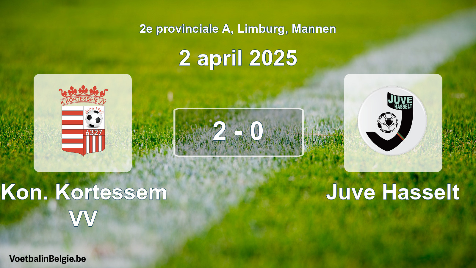 Gespeelde wedstrijd mannenvoetbal: Kon. Kortessem VV - Juve Hasselt 2 - 0 (2 april 2025)