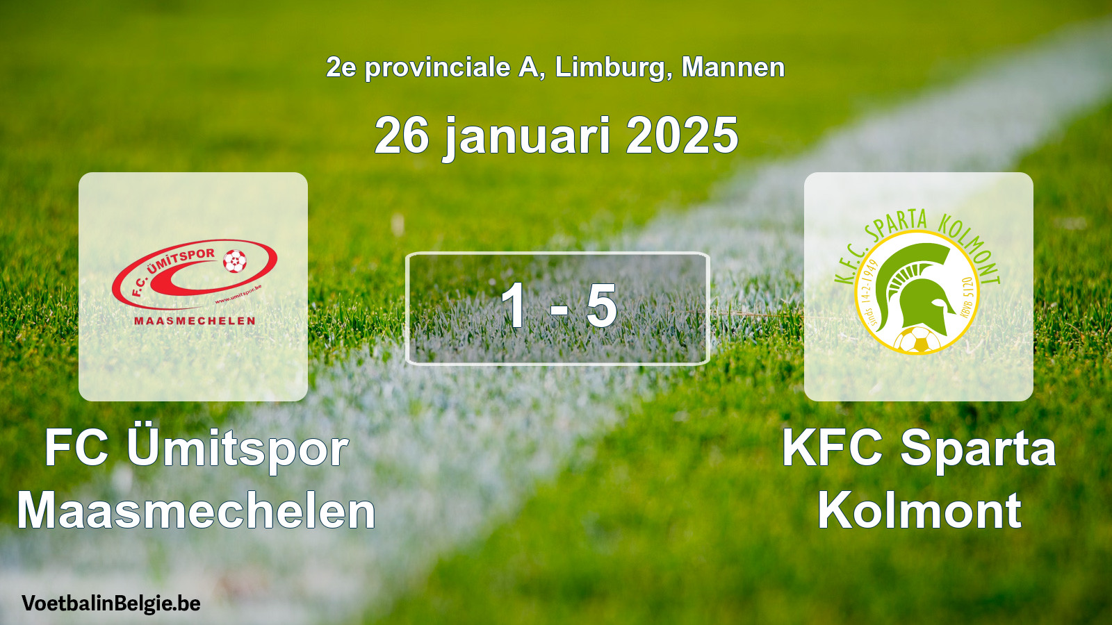 Gespeelde wedstrijd mannenvoetbal: FC Ümitspor Maasmechelen - KFC Sparta Kolmont 1 - 5 (26 januari 2025)