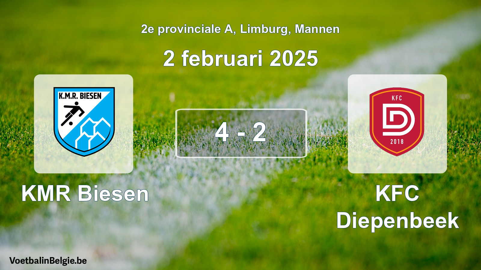 Played match men football: KMR Biesen - KFC Diepenbeek 4 - 2 (2 February 2025)
