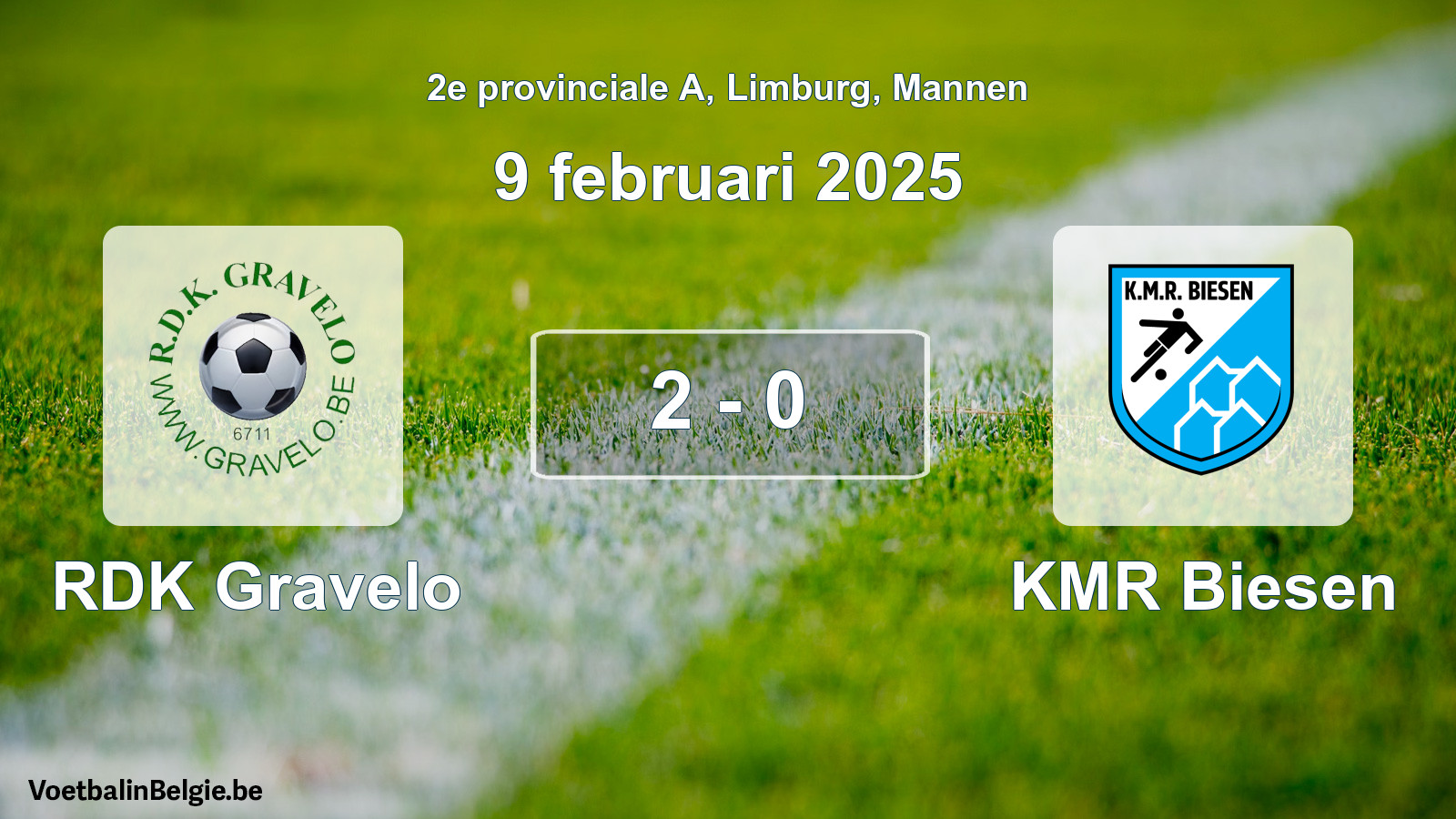 Gespeelde wedstrijd mannenvoetbal: RDK Gravelo - KMR Biesen 2 - 0 (9 februari 2025)