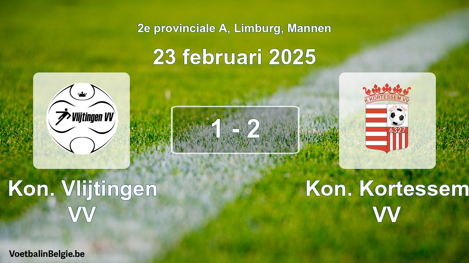 Gespeelde wedstrijd mannenvoetbal: Kon. Vlijtingen VV - Kon. Kortessem VV 1 - 2 (23 februari 2025)