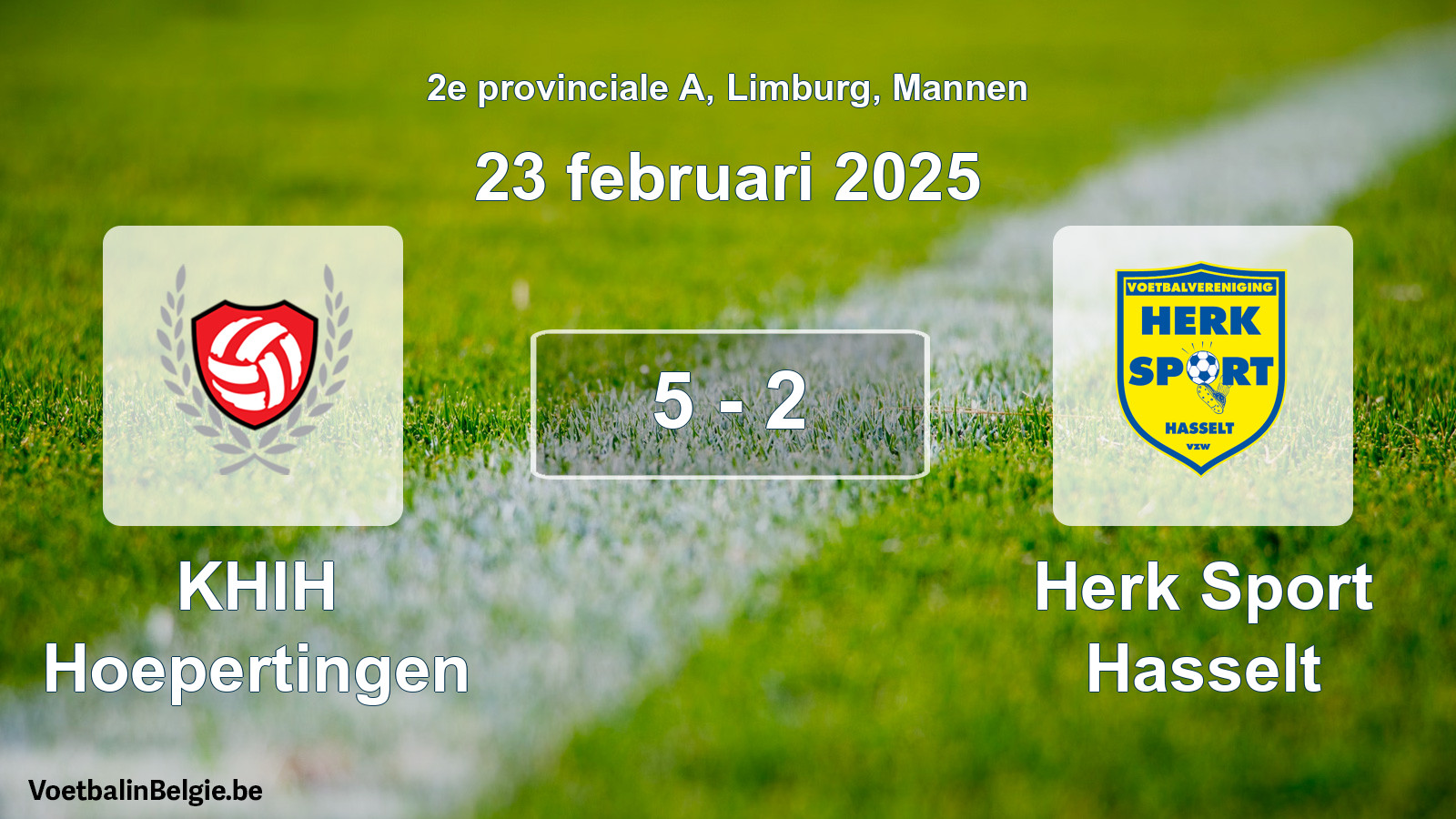 Gespeelde wedstrijd mannenvoetbal: KHIH Hoepertingen - Herk Sport Hasselt 5 - 2 (23 februari 2025)