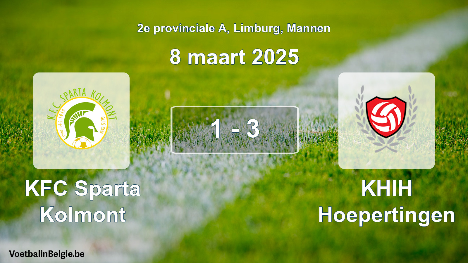Gespeelde wedstrijd mannenvoetbal: KFC Sparta Kolmont - KHIH Hoepertingen 1 - 3 (8 maart 2025)