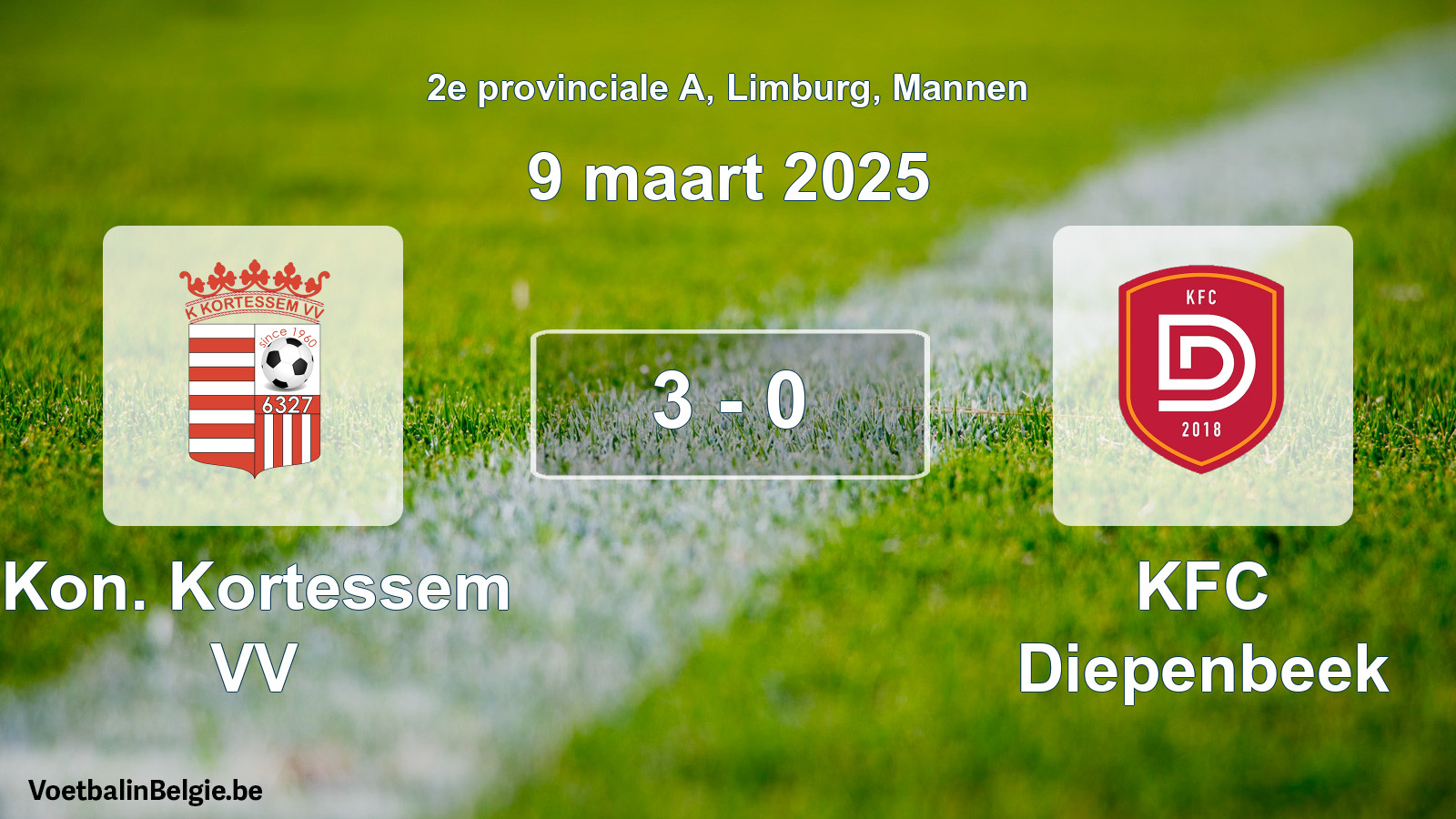 Gespeelde wedstrijd mannenvoetbal: Kon. Kortessem VV - KFC Diepenbeek 3 - 0 (9 maart 2025)