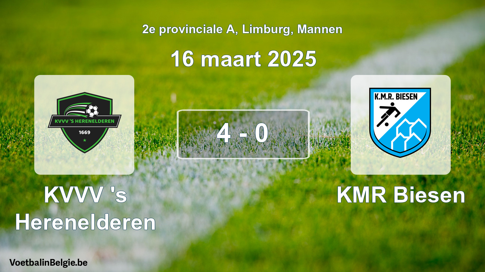 Gespeelde wedstrijd mannenvoetbal: KVVV 's Herenelderen - KMR Biesen 4 - 0 (16 maart 2025)