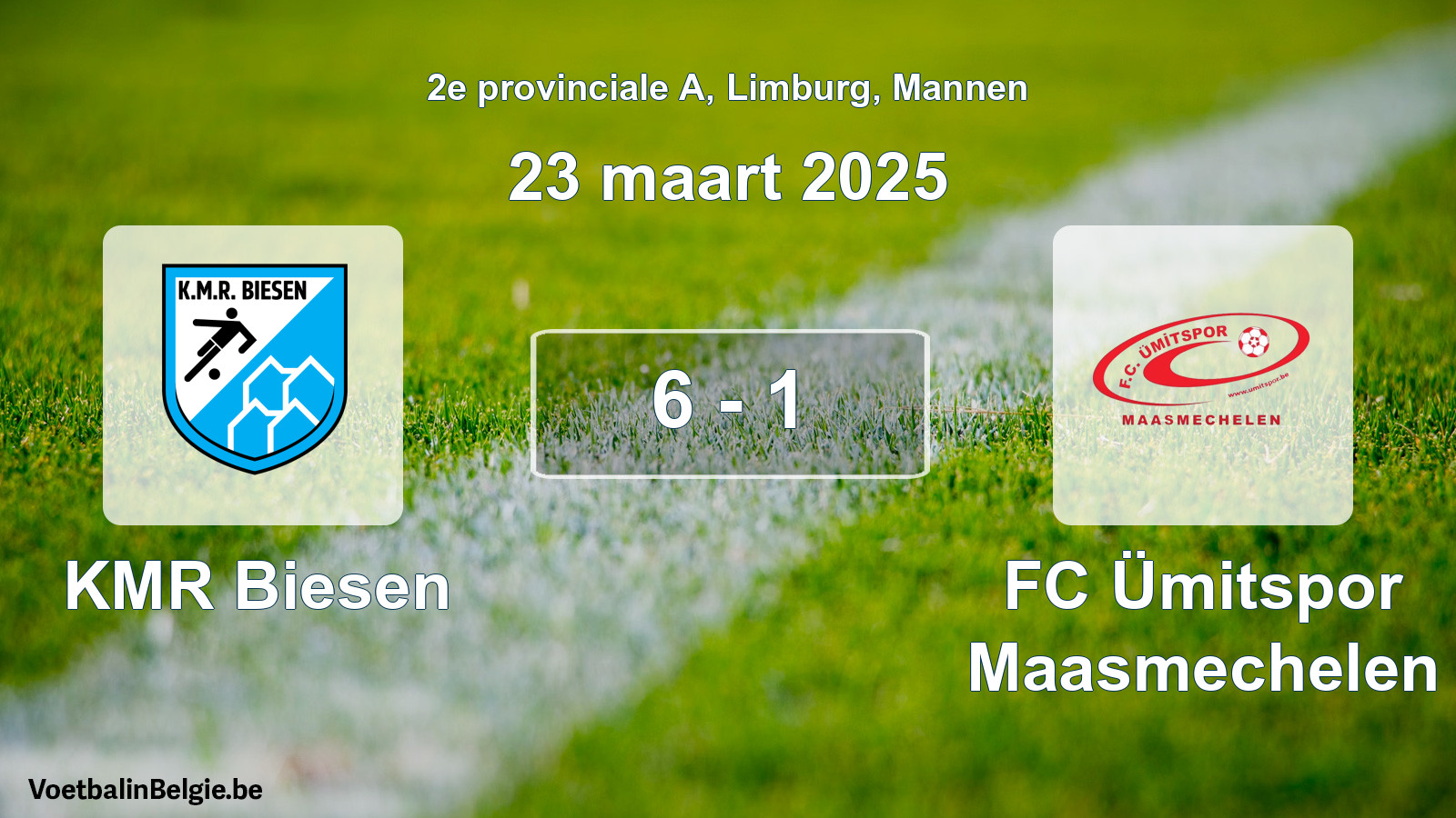 Gespeelde wedstrijd mannenvoetbal: KMR Biesen - FC Ümitspor Maasmechelen 6 - 1 (23 maart 2025)