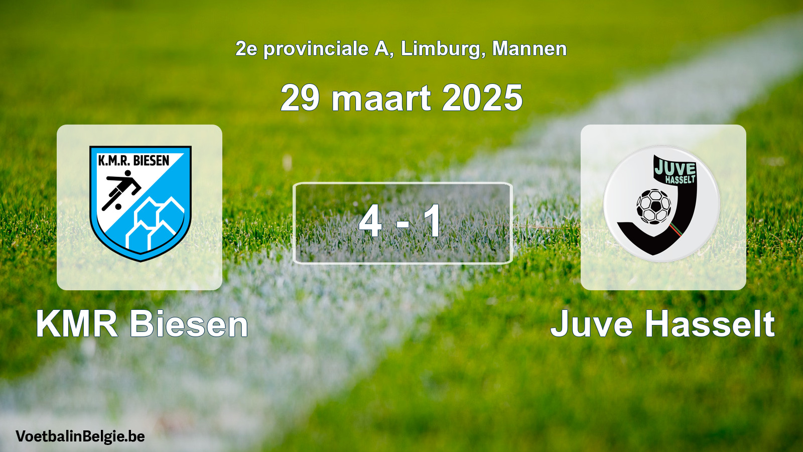 Match joué football hommes: KMR Biesen - Juve Hasselt 4 - 1 (29 mars 2025)