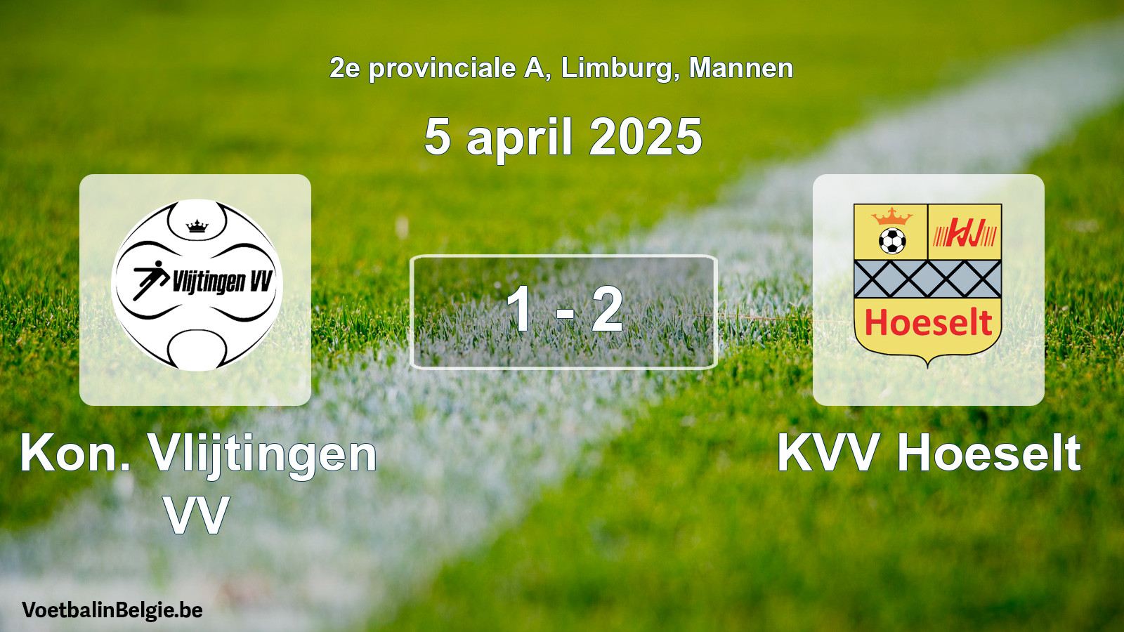 Gespeelde wedstrijd mannenvoetbal: Kon. Vlijtingen VV - KVV Hoeselt 1 - 2 (5 april 2025)