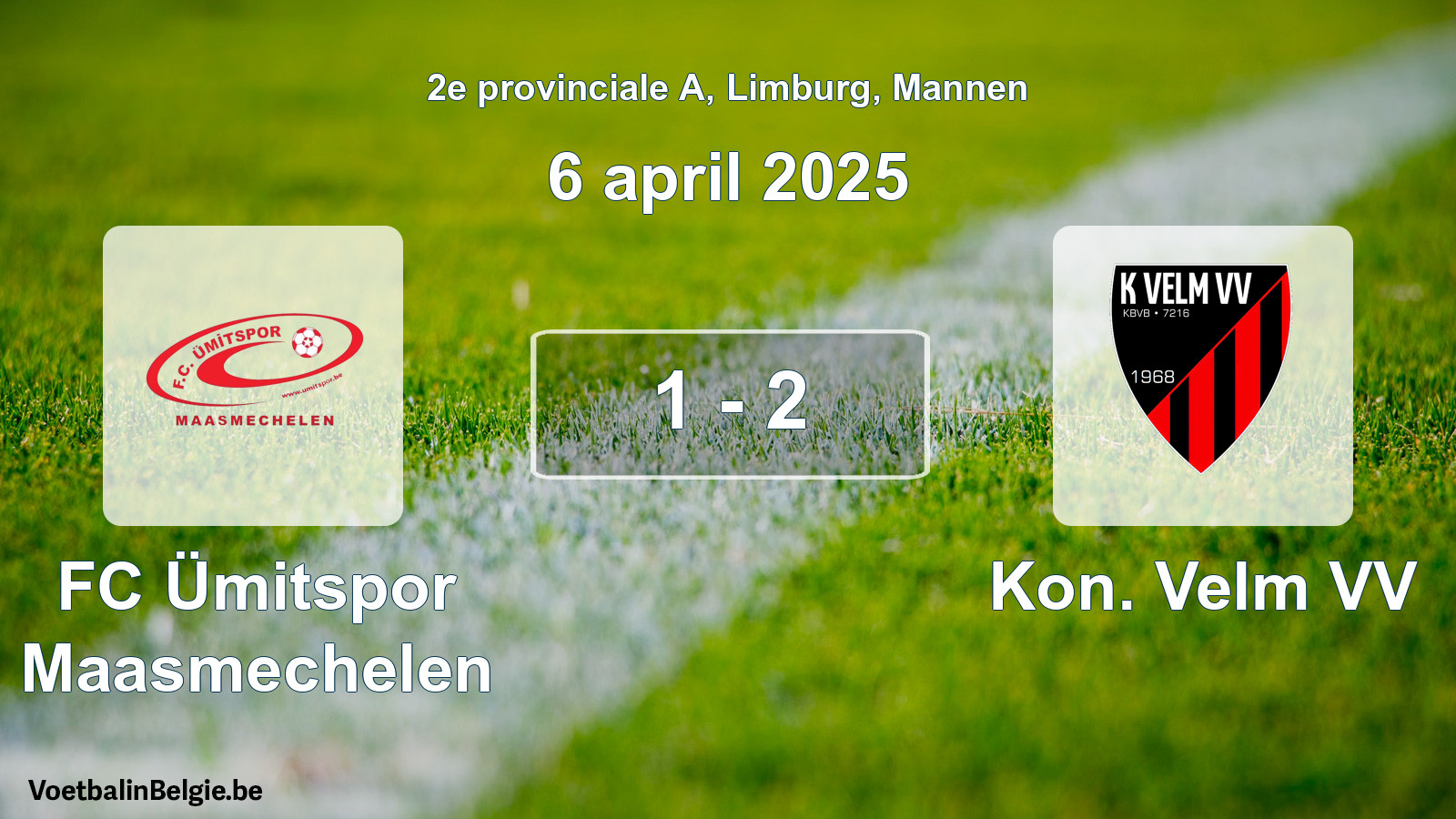 Gespeelde wedstrijd mannenvoetbal: FC Ümitspor Maasmechelen - Kon. Velm VV 1 - 2 (6 april 2025)