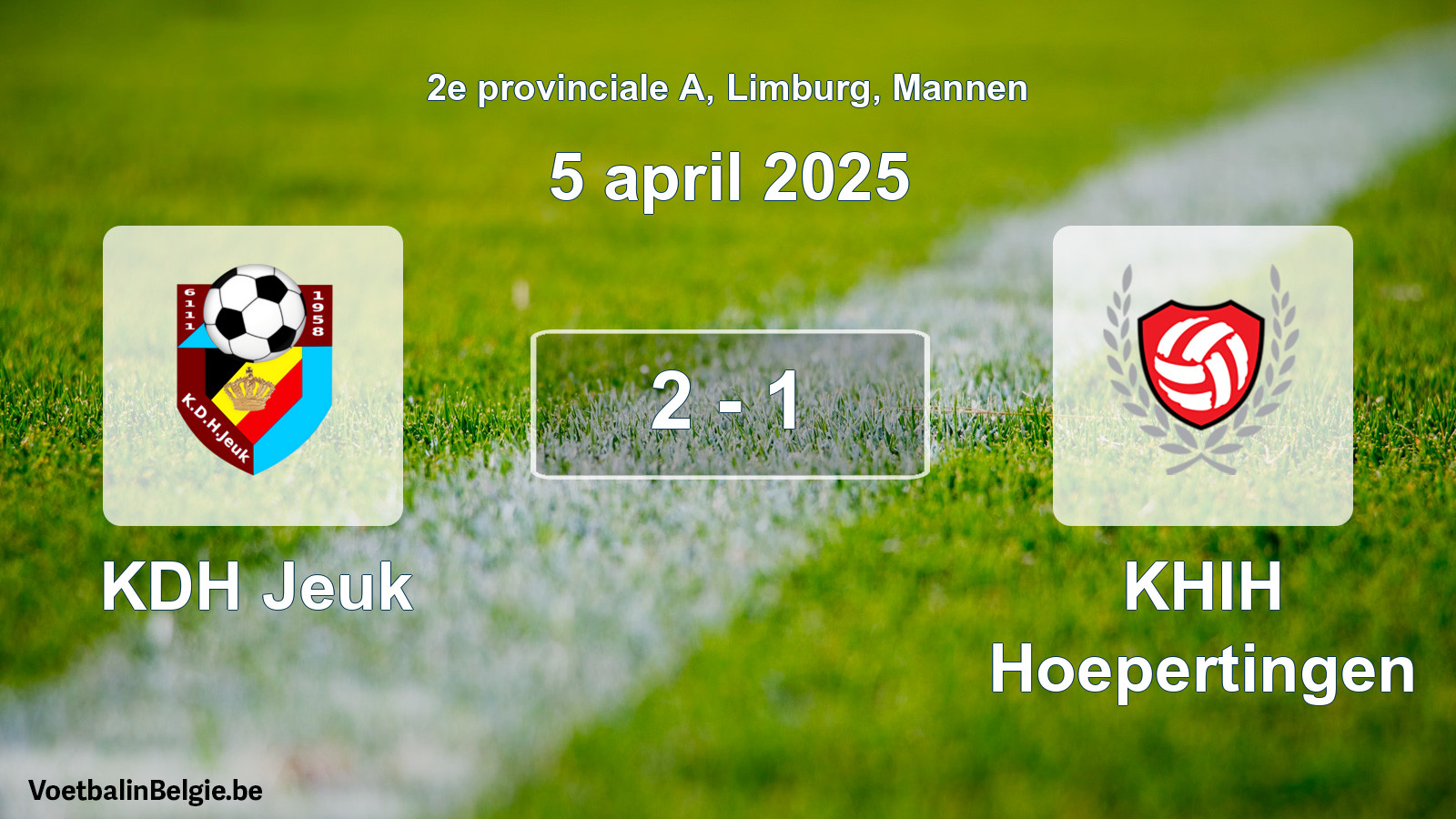 Gespeelde wedstrijd mannenvoetbal: KDH Jeuk - KHIH Hoepertingen 2 - 1 (5 april 2025)