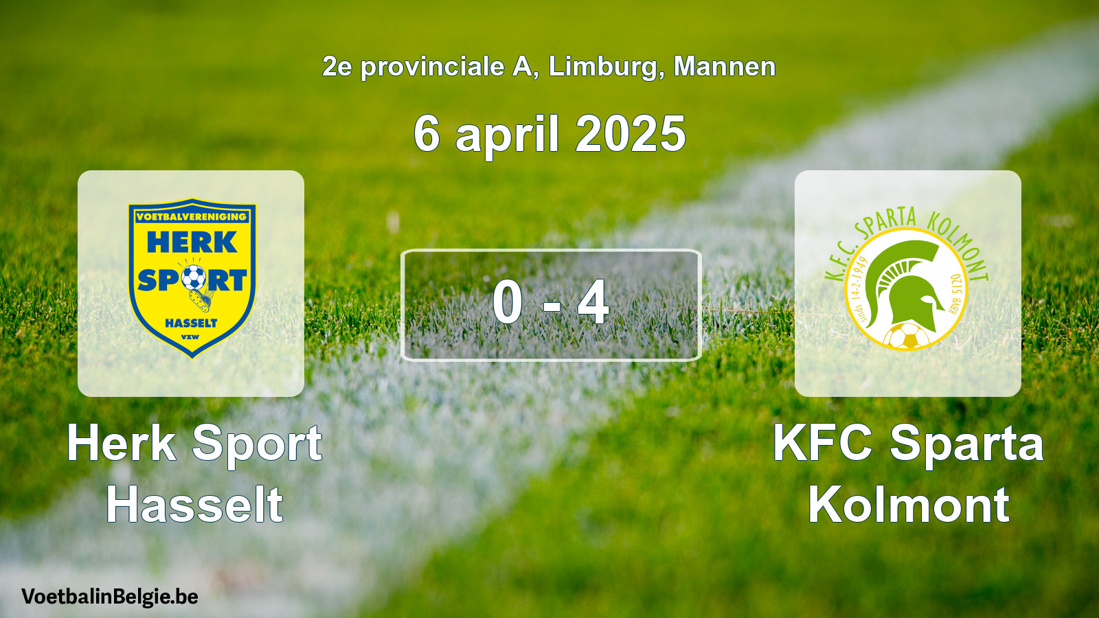 Played match men football: Herk Sport Hasselt - KFC Sparta Kolmont 0 - 4 (6 April 2025)