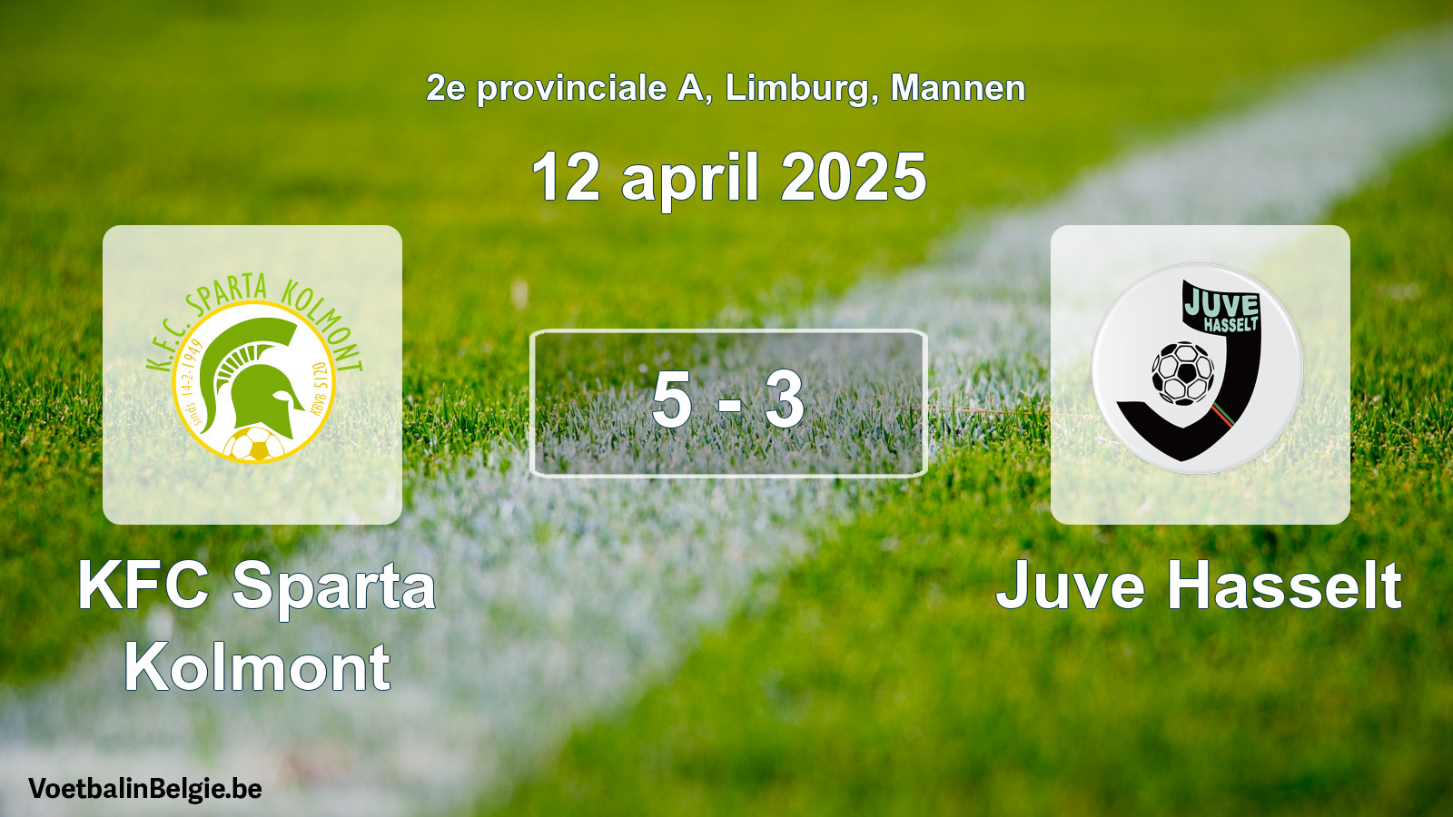 Gespeelde wedstrijd mannenvoetbal: KFC Sparta Kolmont - Juve Hasselt 5 - 3 (12 april 2025)