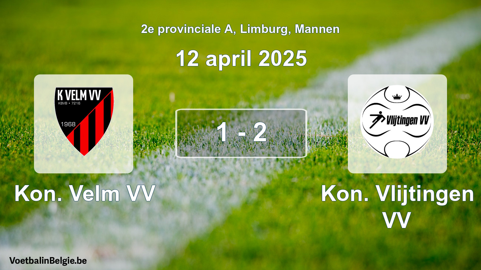 Gespeelde wedstrijd mannenvoetbal: Kon. Velm VV - Kon. Vlijtingen VV 1 - 2 (12 april 2025)