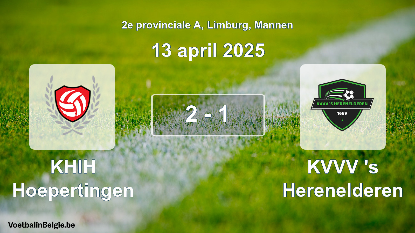 Gespeelde wedstrijd mannenvoetbal: KHIH Hoepertingen - KVVV 's Herenelderen 2 - 1 (13 april 2025)