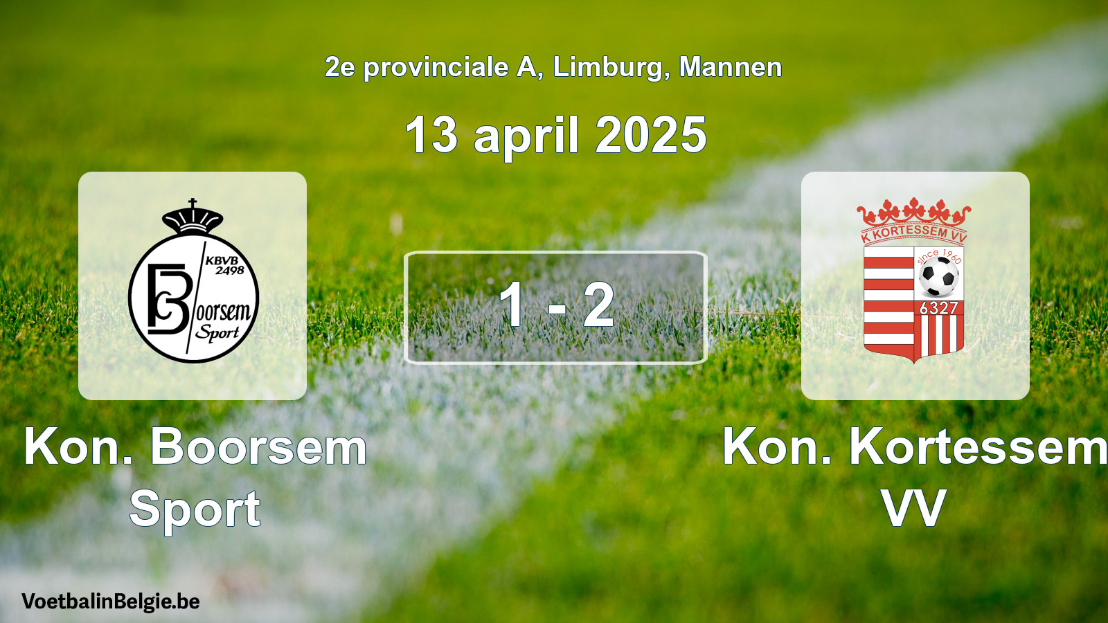Gespeelde wedstrijd mannenvoetbal: Kon. Boorsem Sport - Kon. Kortessem VV 1 - 2 (13 april 2025)