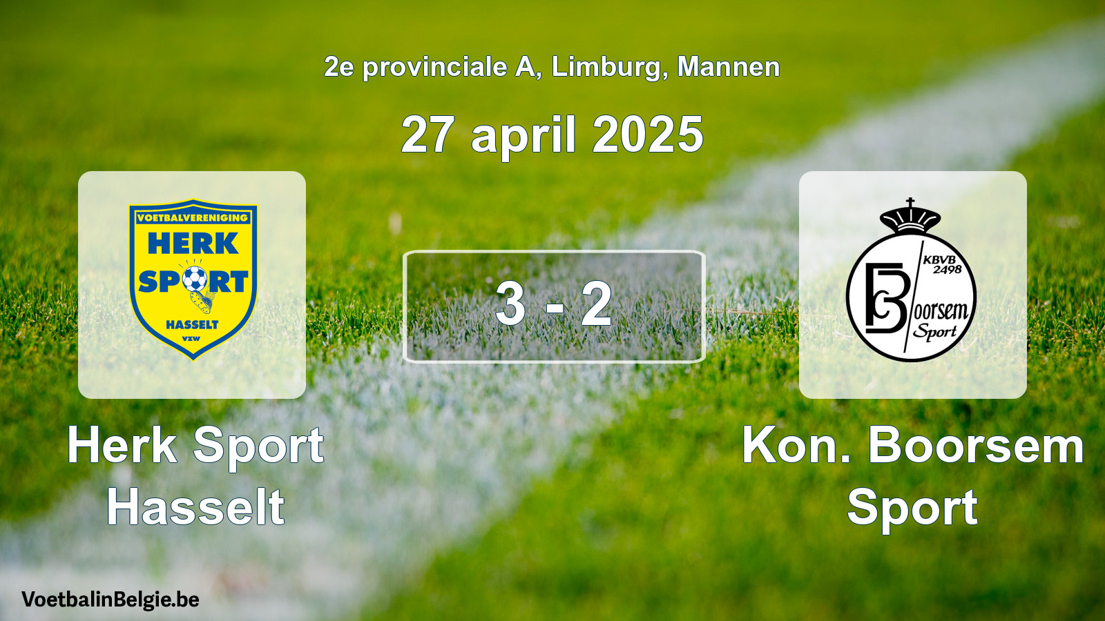 Gespeelde wedstrijd mannenvoetbal: Herk Sport Hasselt - Kon. Boorsem Sport 3 - 2 (27 april 2025)