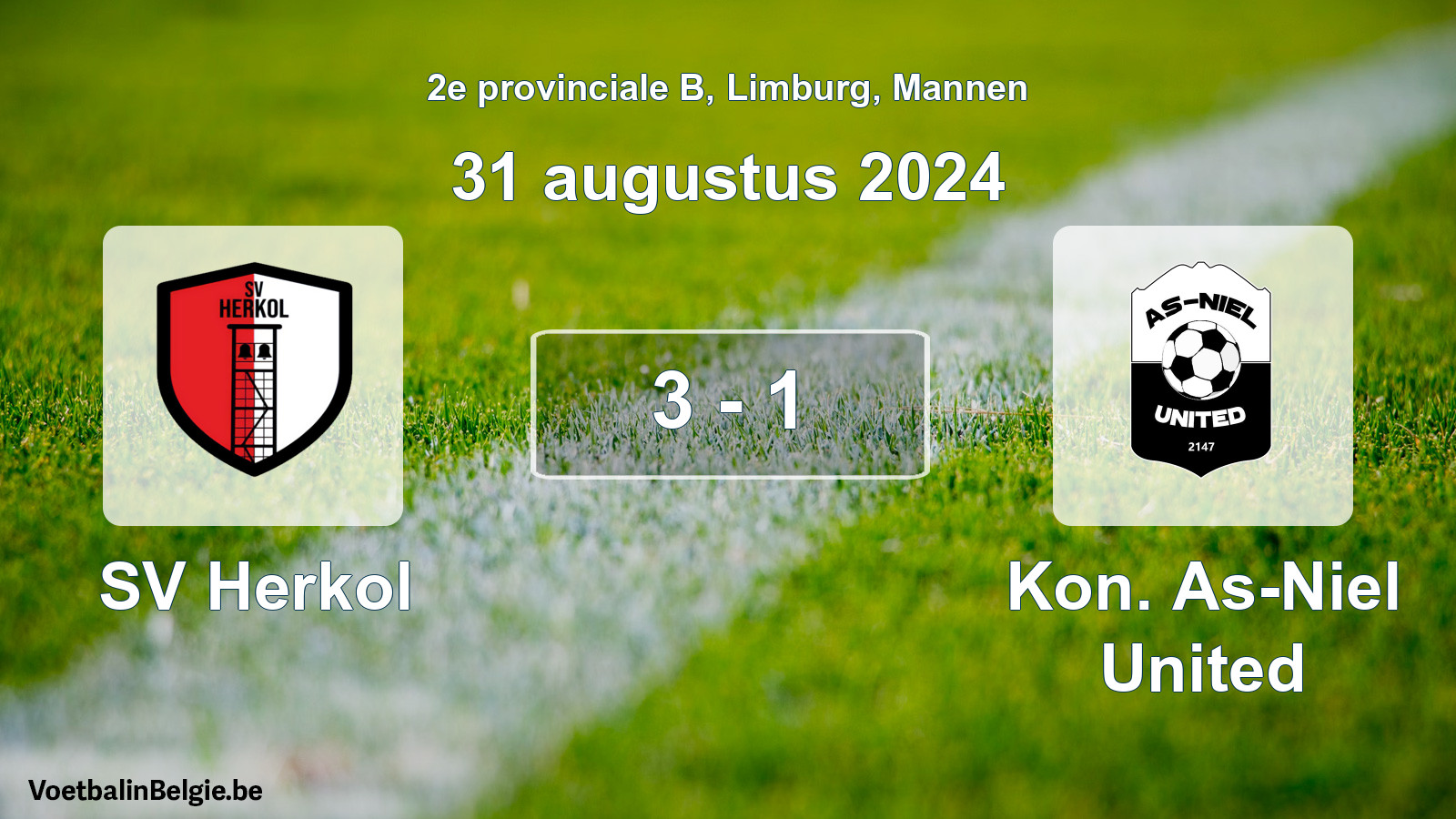 Gespeelde wedstrijd mannenvoetbal: SV Herkol - Kon. As-Niel United 3 - 1 (31 augustus 2024)
