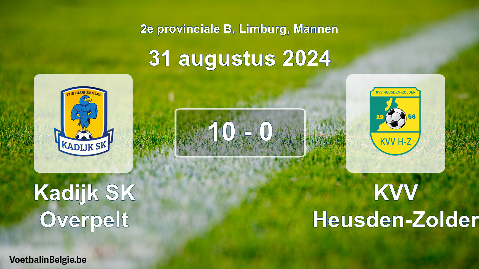 Gespeelde wedstrijd mannenvoetbal: Kadijk SK Overpelt - KVV Heusden-Zolder 10 - 0 (31 augustus 2024)