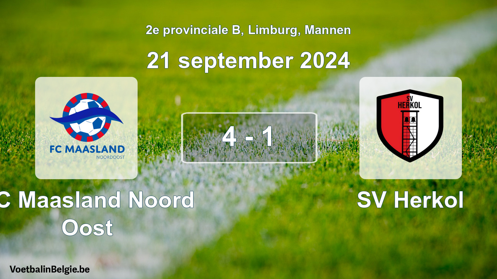 Gespeelde wedstrijd mannenvoetbal: FC Maasland Noord Oost - SV Herkol 4 - 1 (21 september 2024)