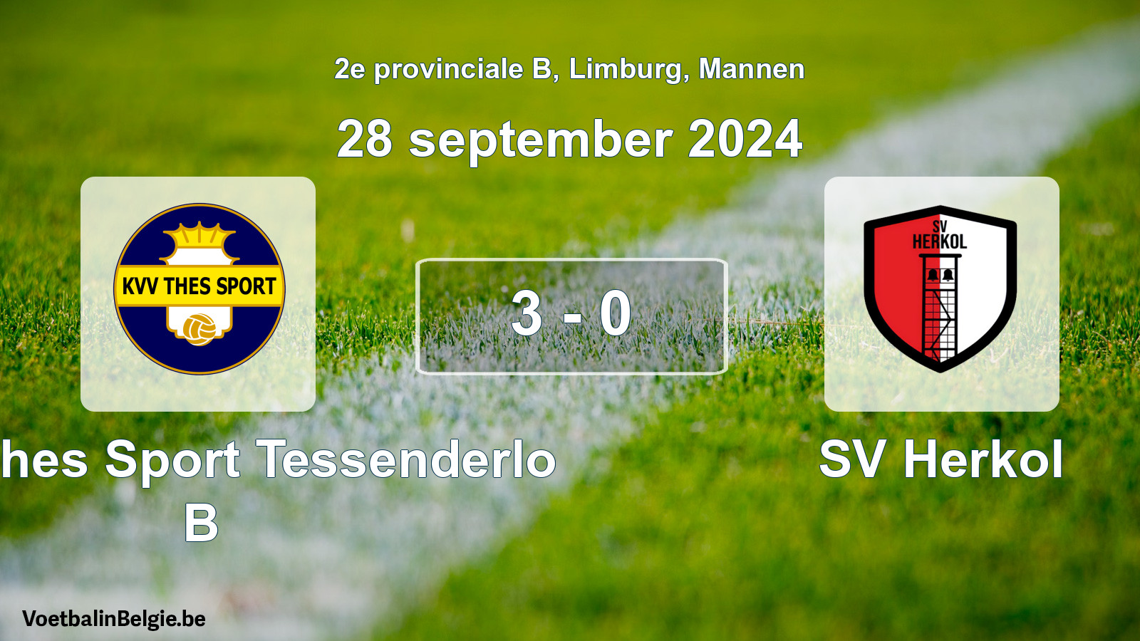 Gespeelde wedstrijd mannenvoetbal: KVV Thes Sport Tessenderlo B - SV Herkol 3 - 0 (28 september 2024)
