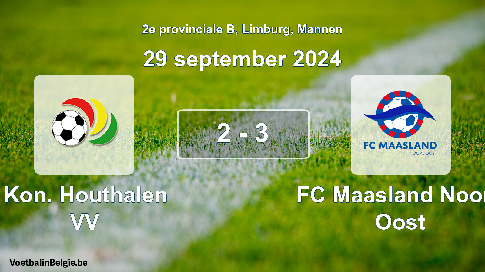 Gespeelde wedstrijd mannenvoetbal: Kon. Houthalen VV - FC Maasland Noord Oost 2 - 3 (29 september 2024)