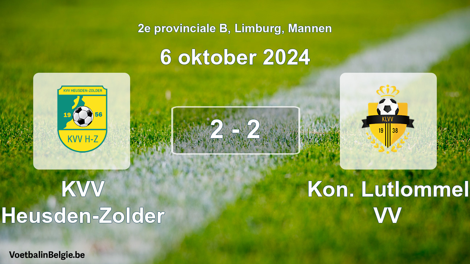 Gespeelde wedstrijd mannenvoetbal: KVV Heusden-Zolder - Kon. Lutlommel VV 2 - 2 (6 oktober 2024)