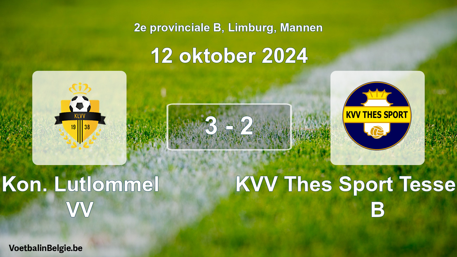 Gespeelde wedstrijd mannenvoetbal: Kon. Lutlommel VV - KVV Thes Sport Tessenderlo B 3 - 2 (12 oktober 2024)