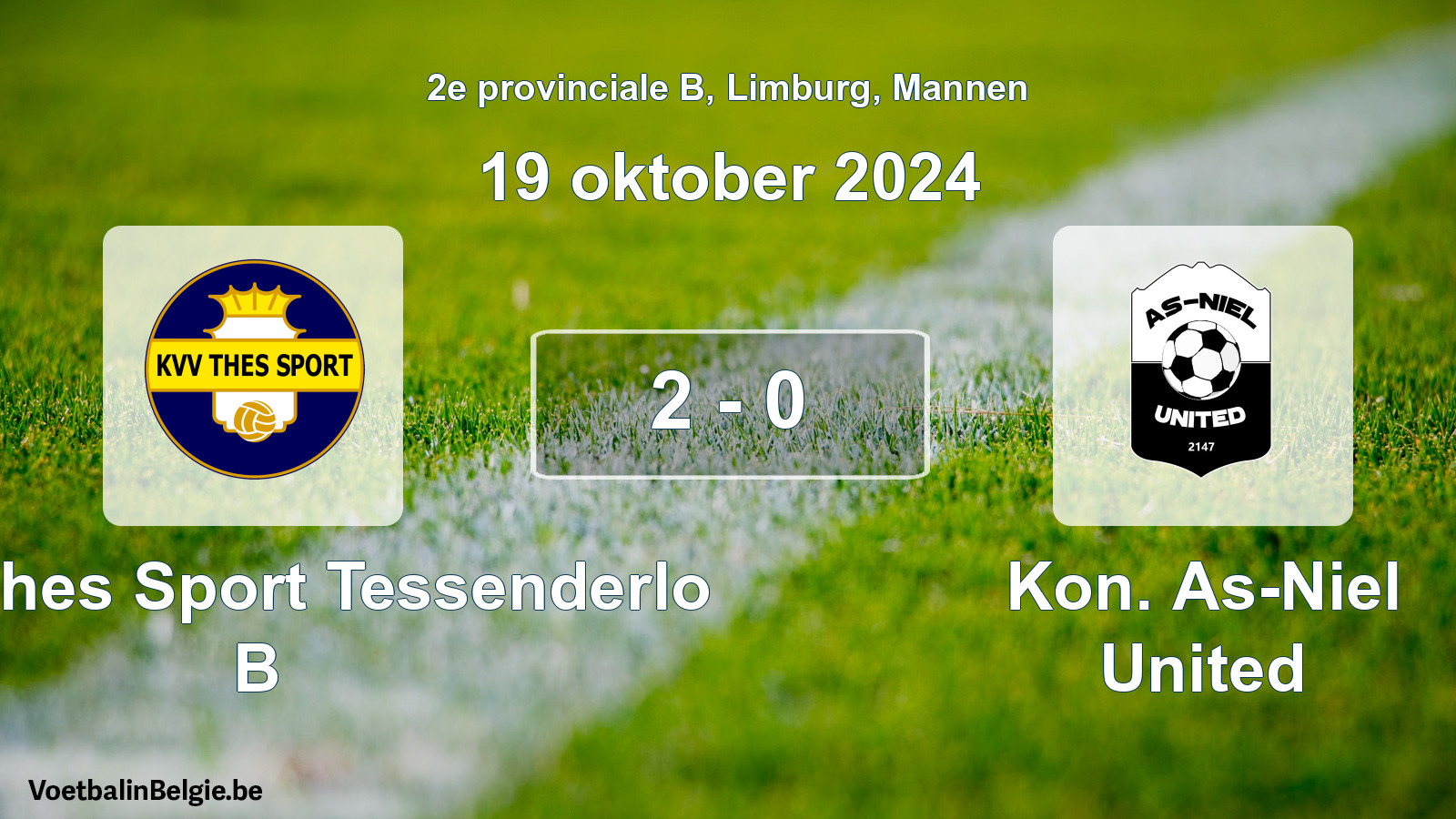 Gespeelde wedstrijd mannenvoetbal: KVV Thes Sport Tessenderlo B - Kon. As-Niel United 2 - 0 (19 oktober 2024)