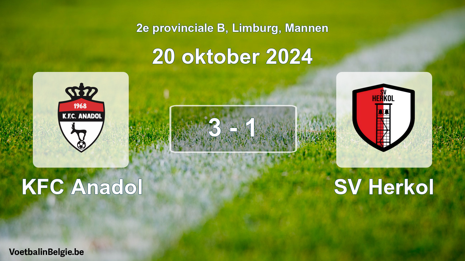 Gespeelde wedstrijd mannenvoetbal: KFC Anadol - SV Herkol 3 - 1 (20 oktober 2024)