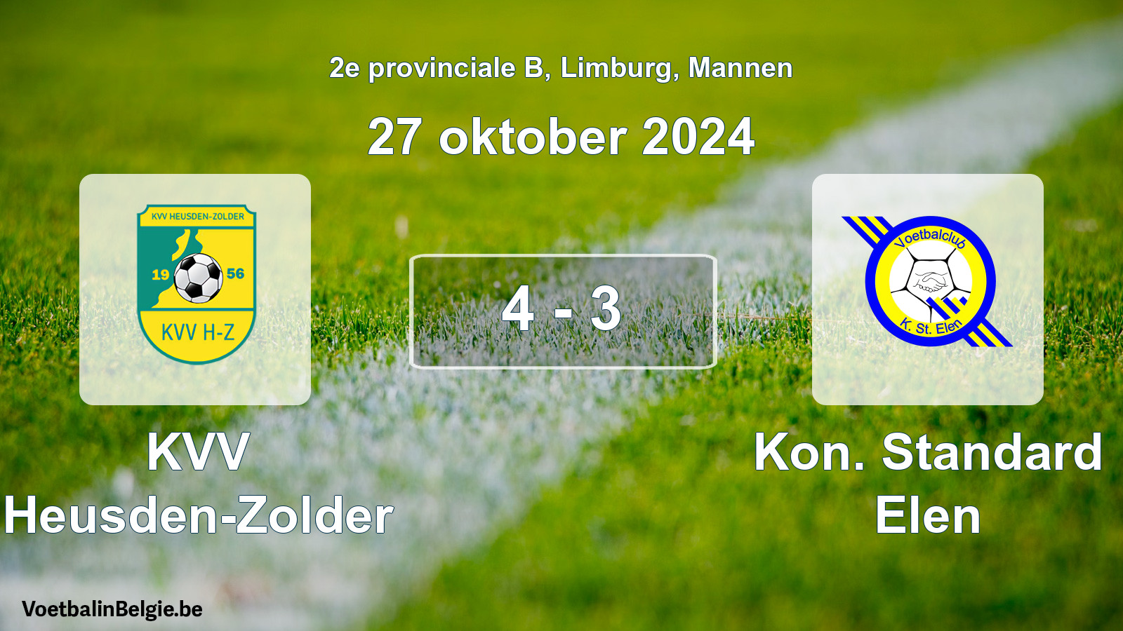 Gespeelde wedstrijd mannenvoetbal: KVV Heusden-Zolder - Kon. Standard Elen 4 - 3 (27 oktober 2024)