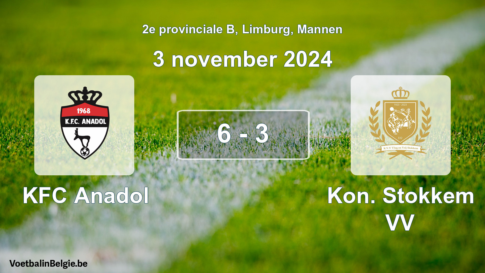 Gespeelde wedstrijd mannenvoetbal: KFC Anadol - Kon. Stokkem VV 6 - 3 (3 november 2024)