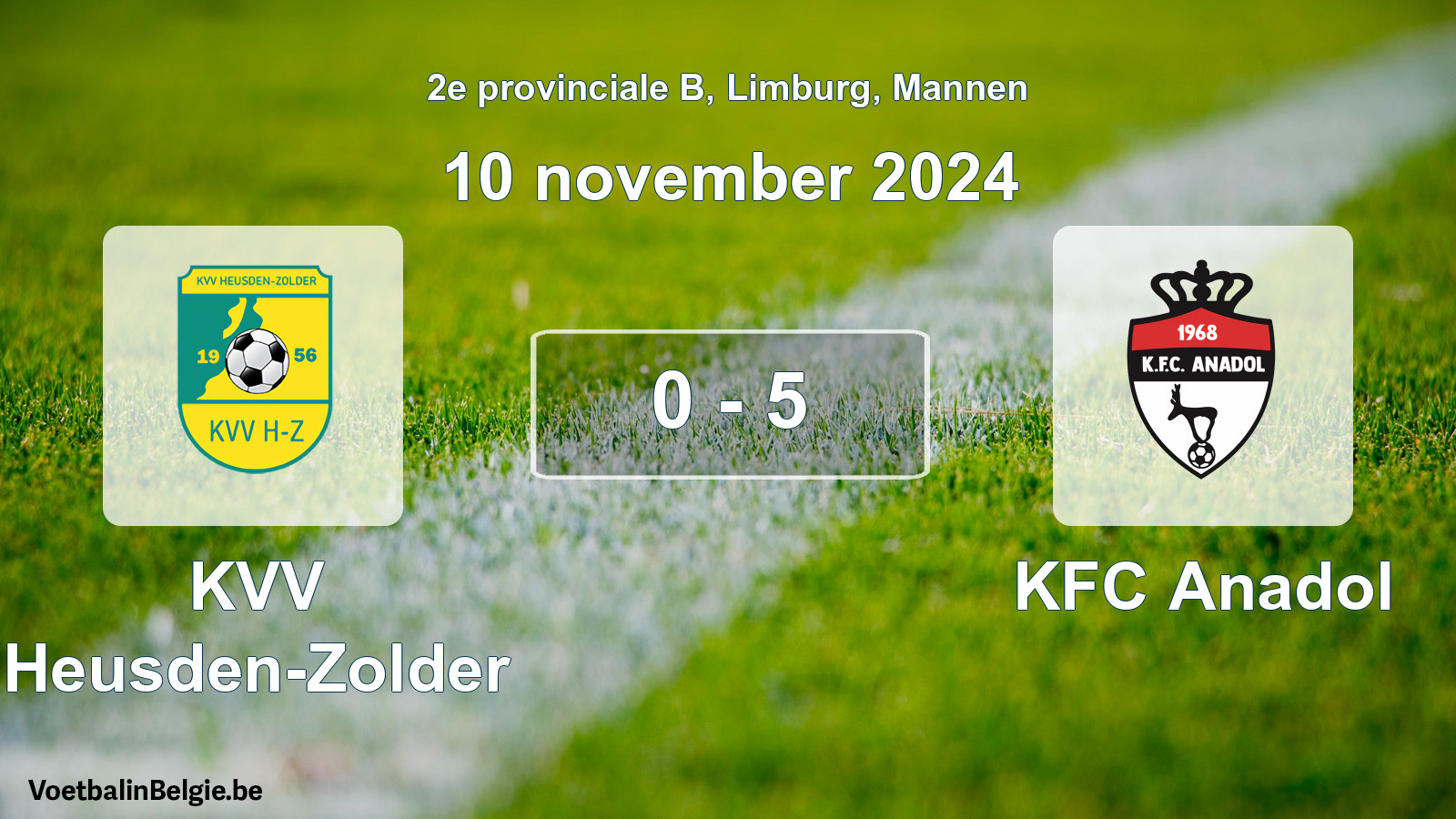 Gespeelde wedstrijd mannenvoetbal: KVV Heusden-Zolder - KFC Anadol 0 - 5 (10 november 2024)