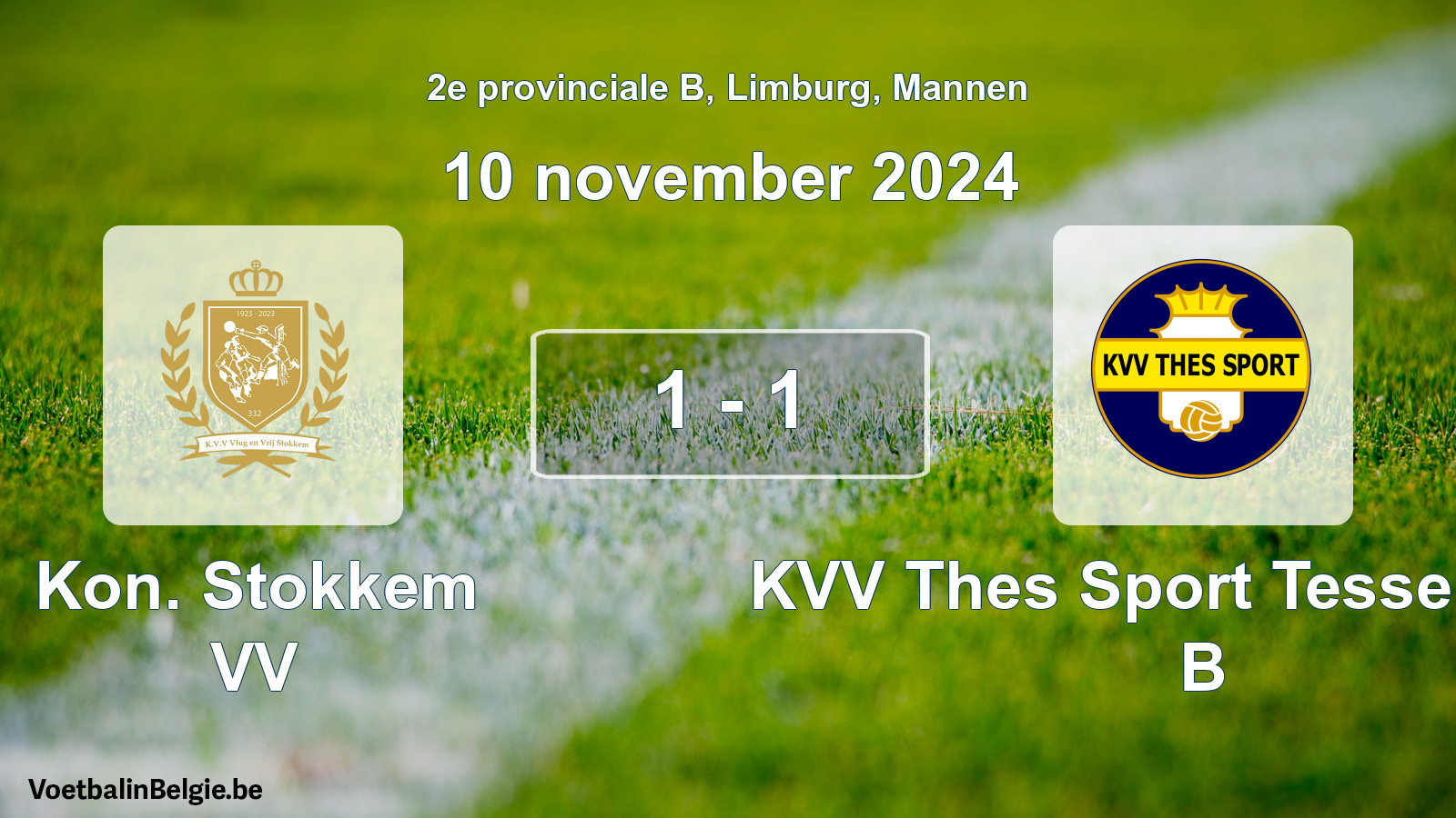 Gespeelde wedstrijd mannenvoetbal: Kon. Stokkem VV - KVV Thes Sport Tessenderlo B 1 - 1 (10 november 2024)