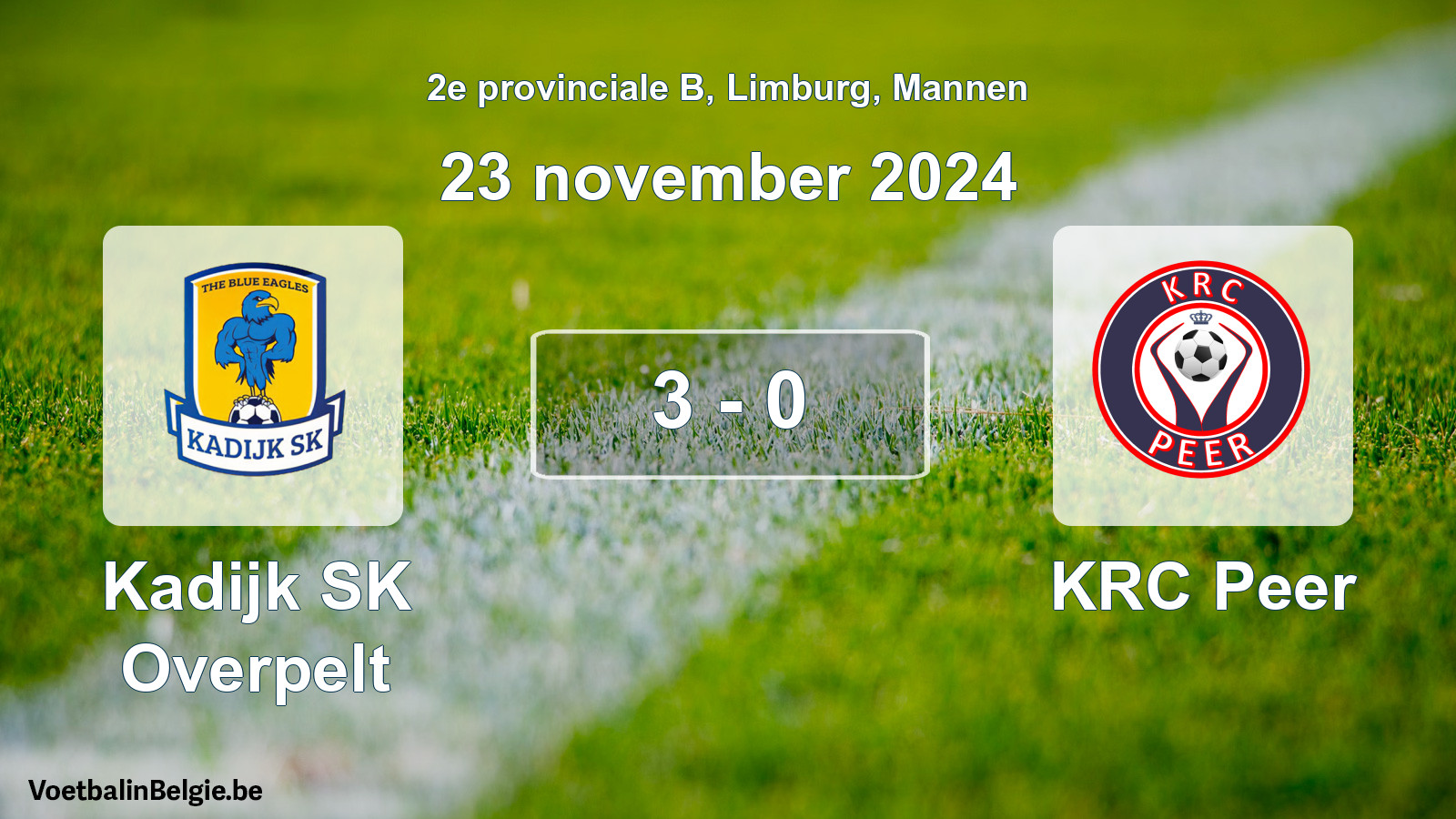 Gespeelde wedstrijd mannenvoetbal: Kadijk SK Overpelt - KRC Peer 3 - 0 (23 november 2024)