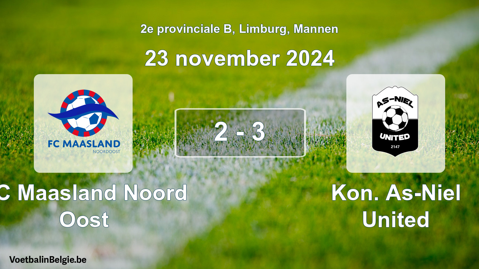 Gespeelde wedstrijd mannenvoetbal: FC Maasland Noord Oost - Kon. As-Niel United 2 - 3 (23 november 2024)